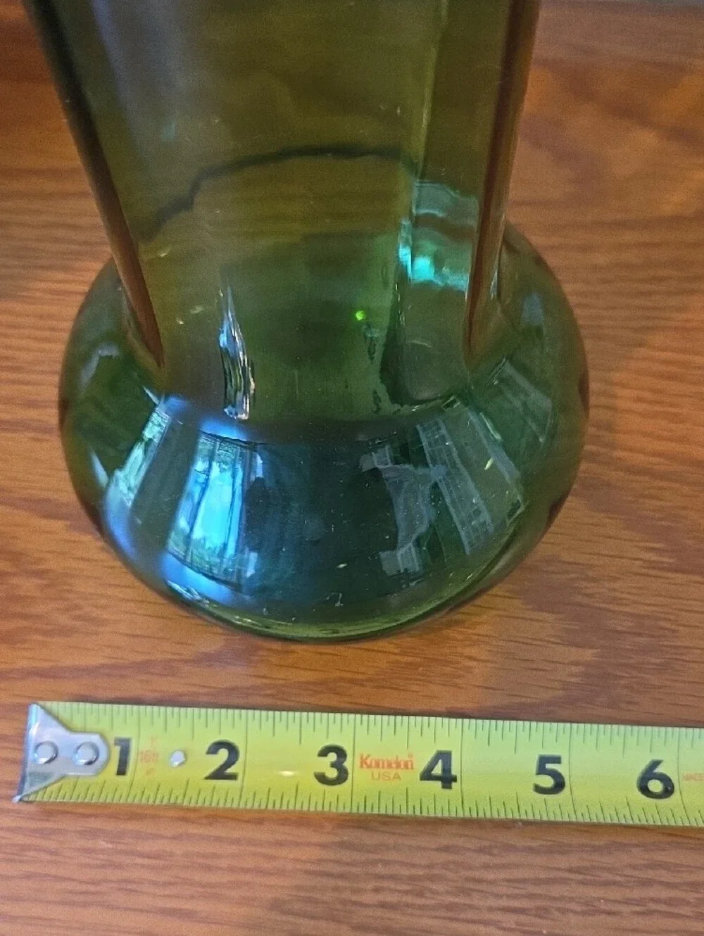 Vtg Green Glass Fluted Vase - Approx 11 3/4